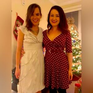 Burgundy polka dot dress in size med